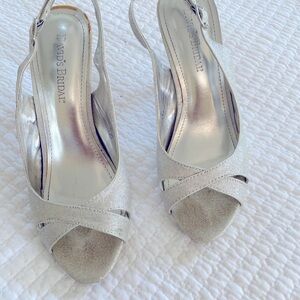 David's Bridal Silver Sparkling Stiletto Heel Sandals. Size 7.